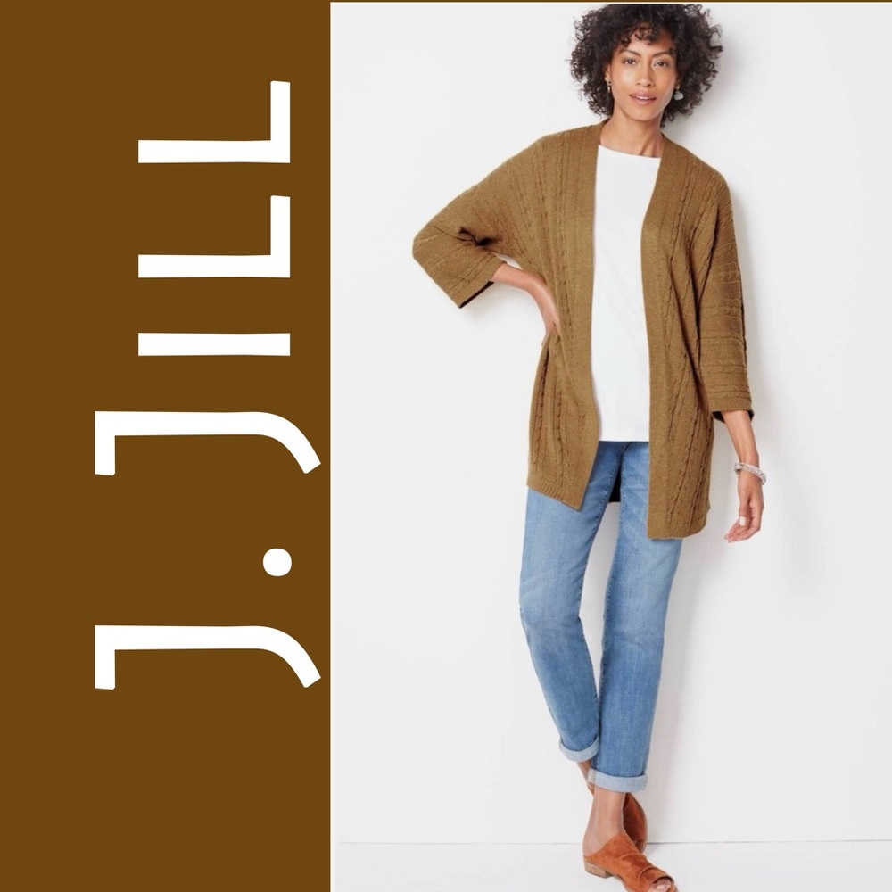 NWT J. Jill XL Butterscotch Textured Long Open Front Cardigan 3/4 Sleeve Duster